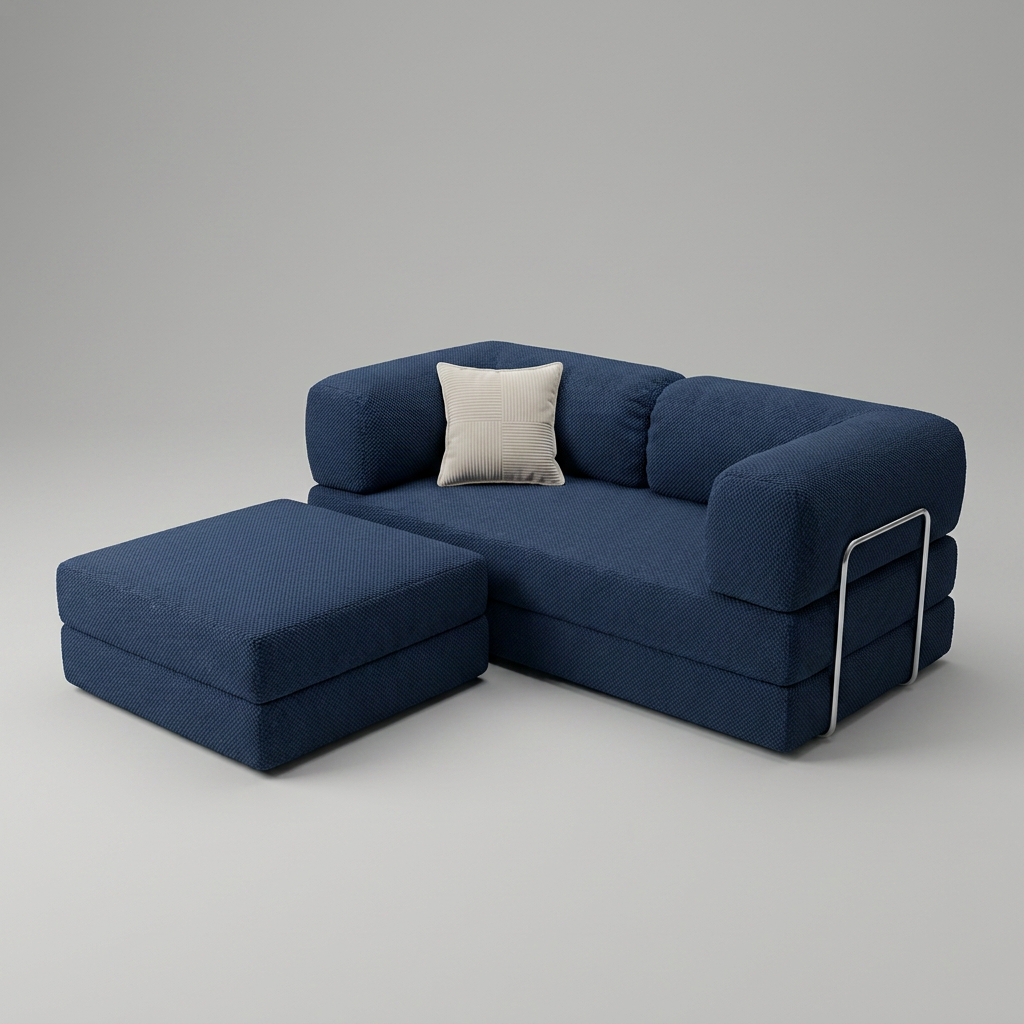 2-pers + puff · Navy · udfoldet