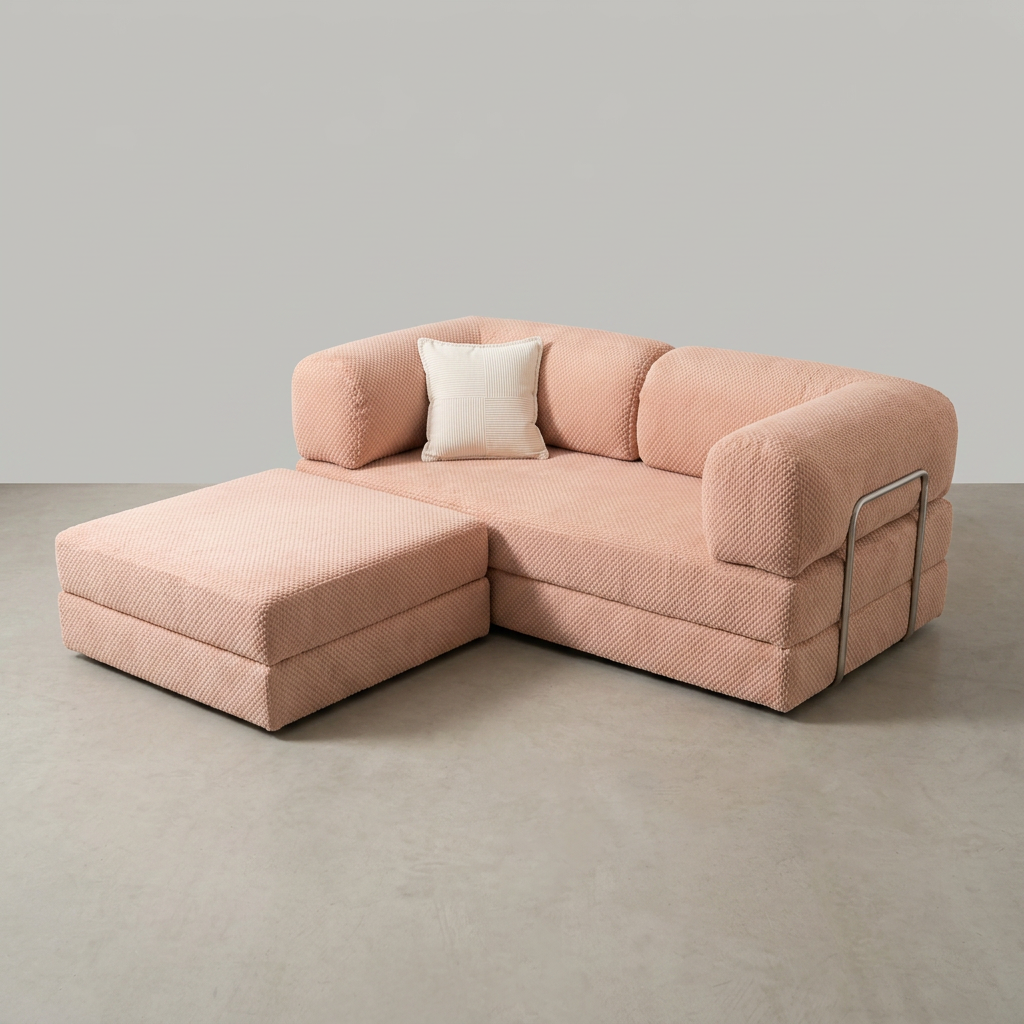 2-pers + puff · Rosa · udfoldet
