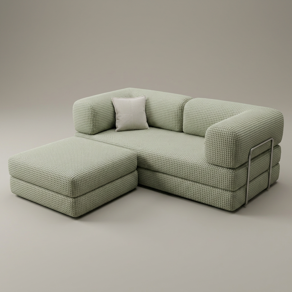 2-pers + puff · Sage Green · udfoldet