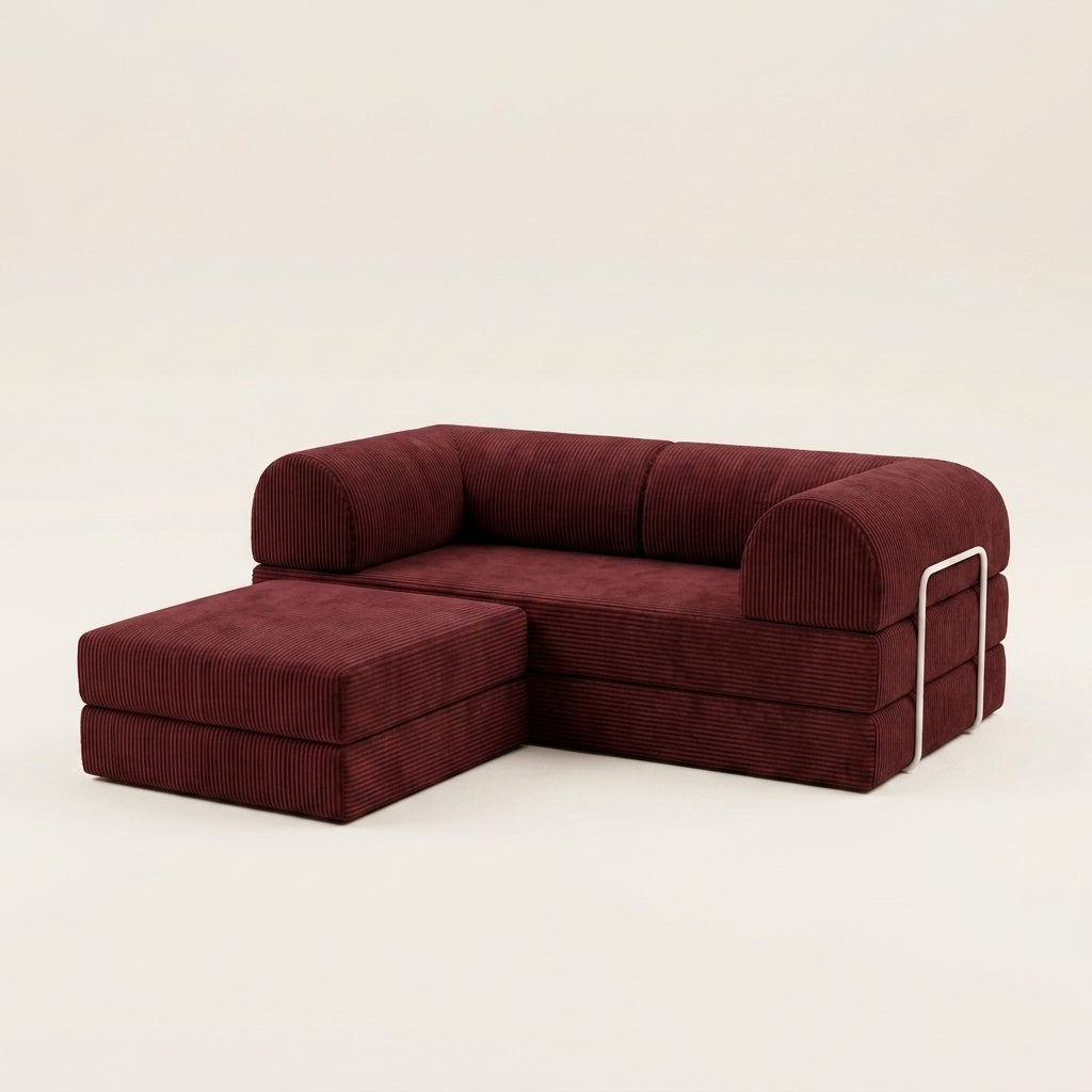 2-pers + puff · Burgundy · head-on