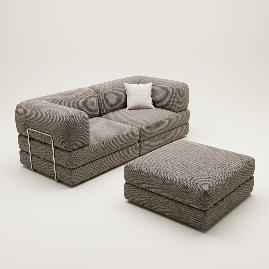 2-pers + puff · Taupe · udfoldet