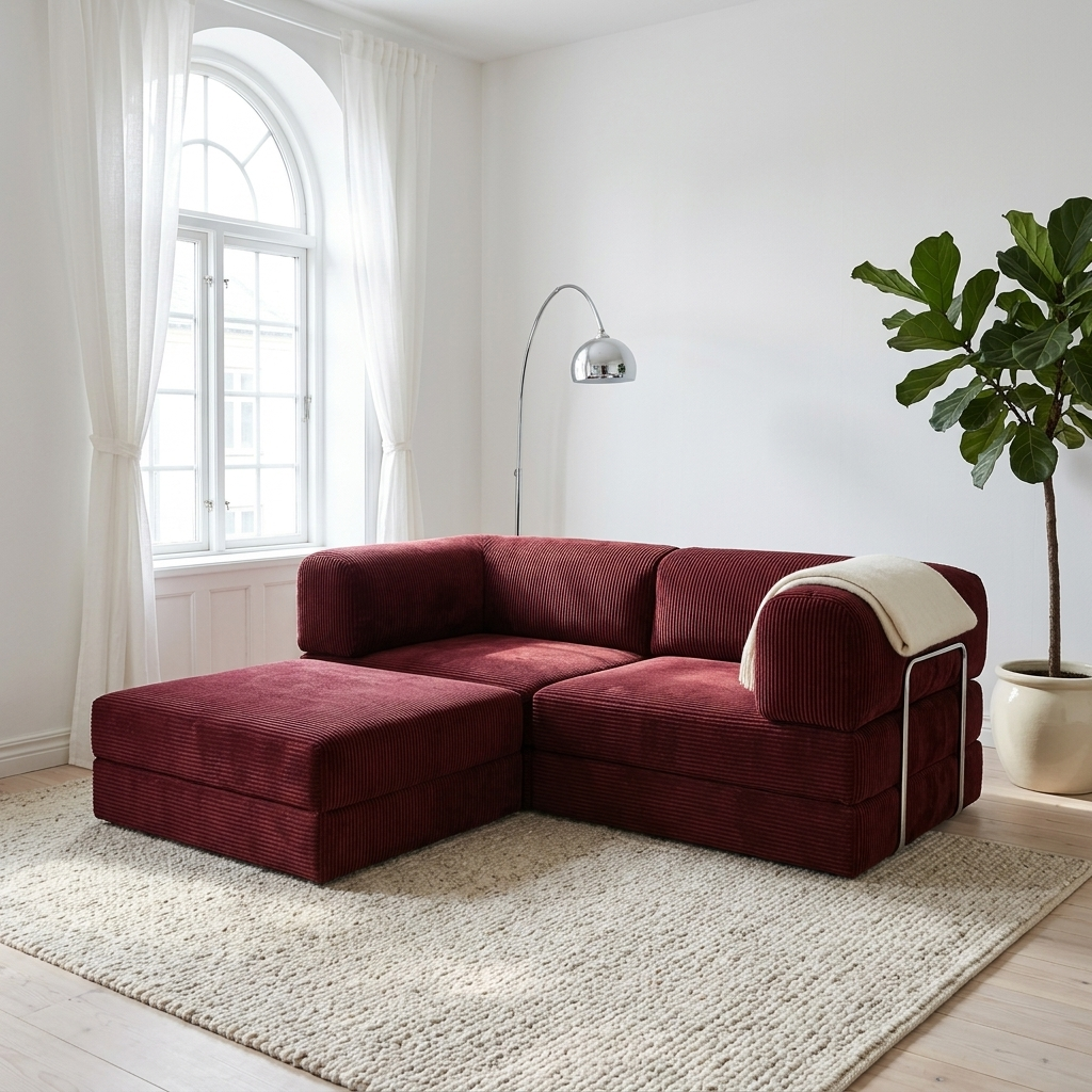Tisvilde Cord 2 pers + Puff - Burgundy - lifestyle